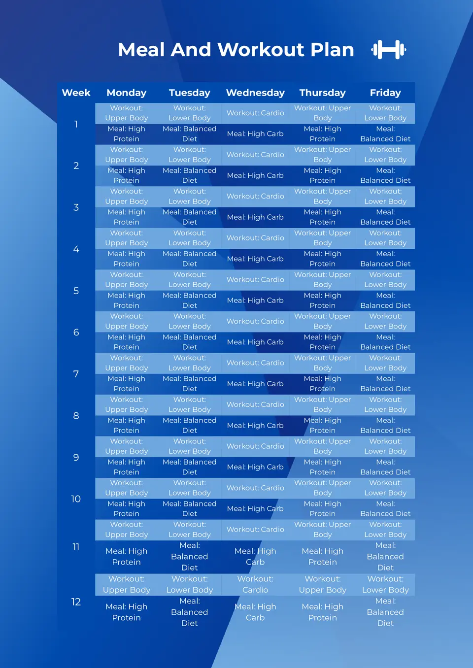 12 Week Workout Plan Template