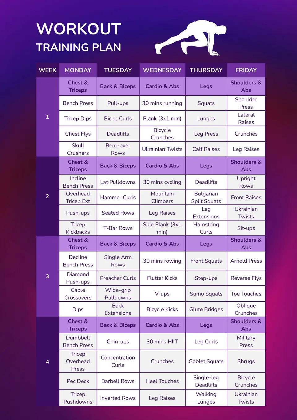 12 Week Workout Plan Template
