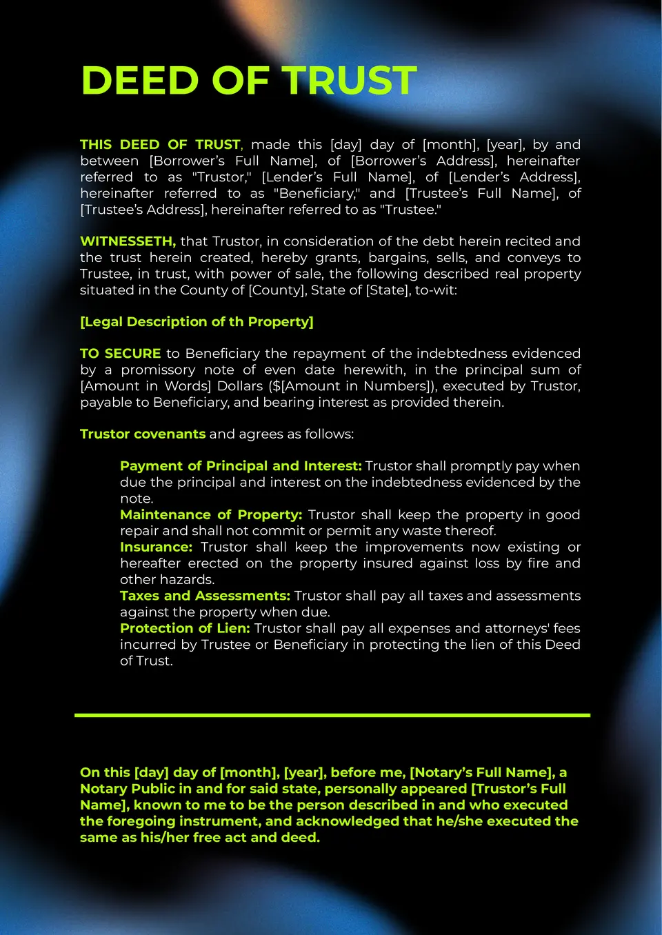 Deed Of Trust Template