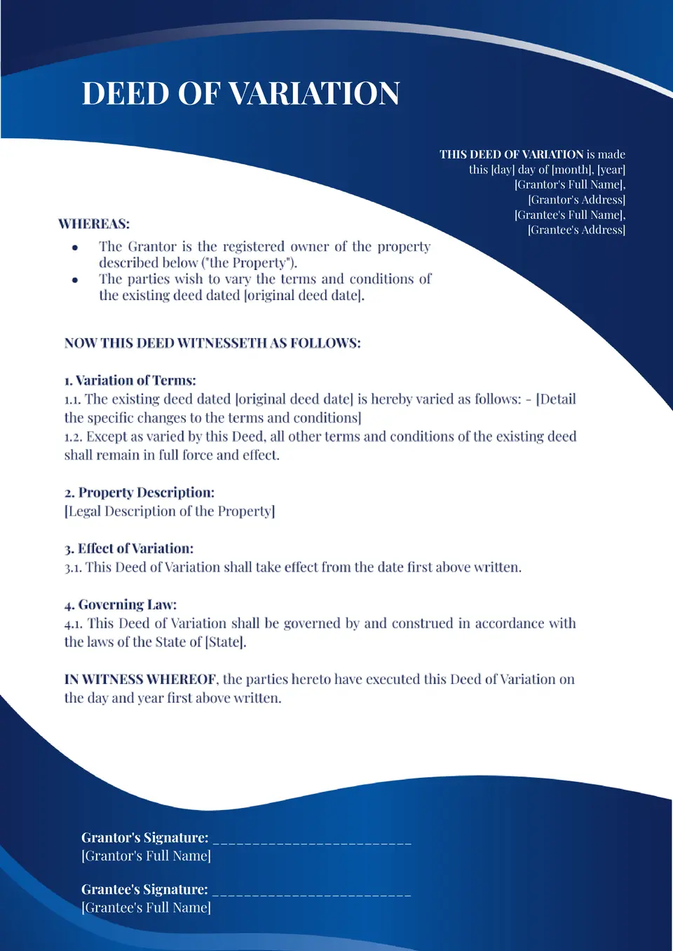 Deed Of Variation Template