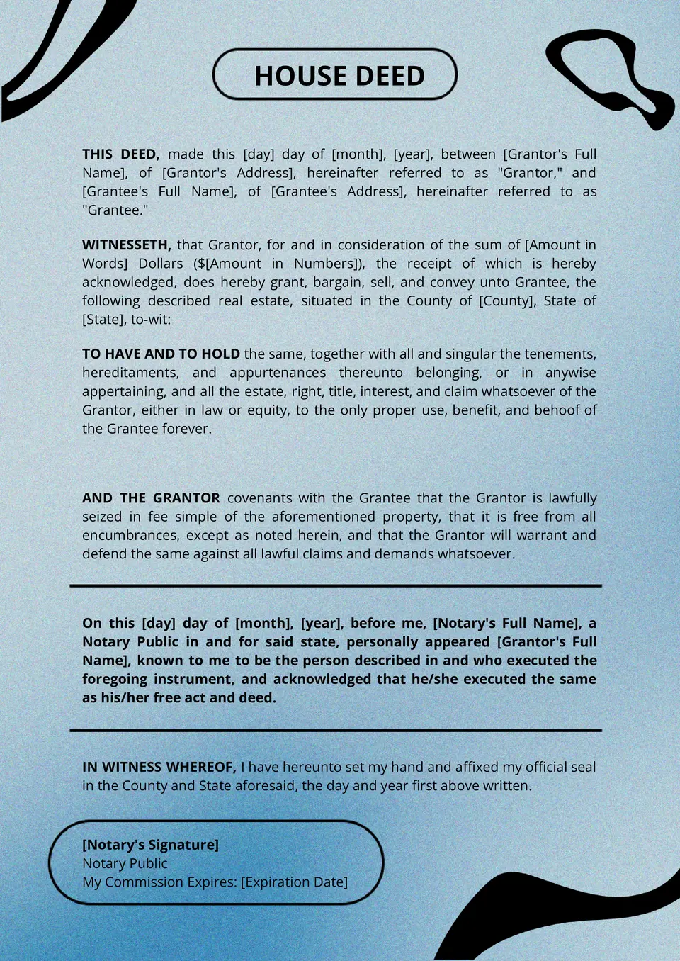 House Deed Template