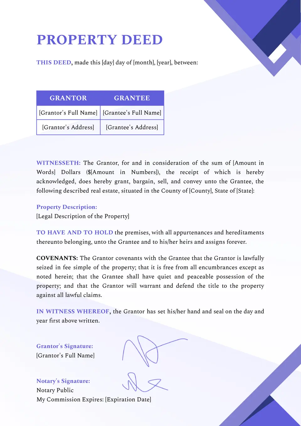 Property Deed Template