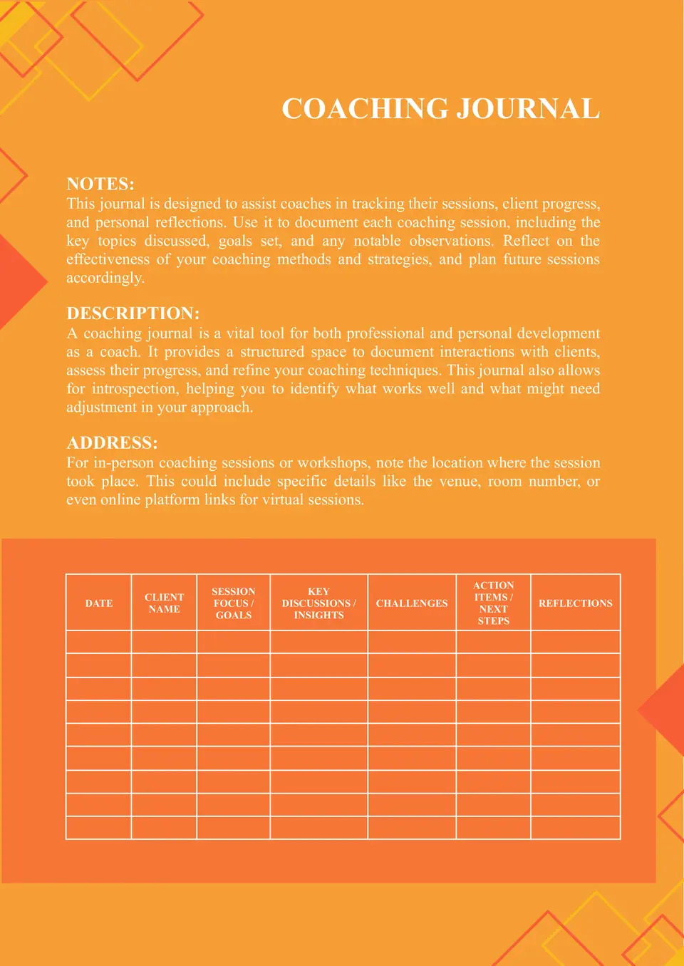 Coaching Journal Template