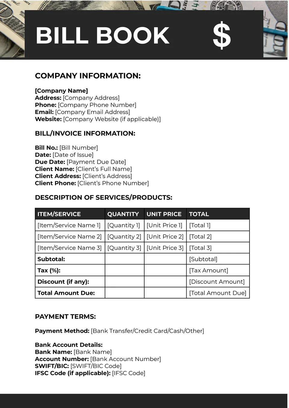 Bill Book Template