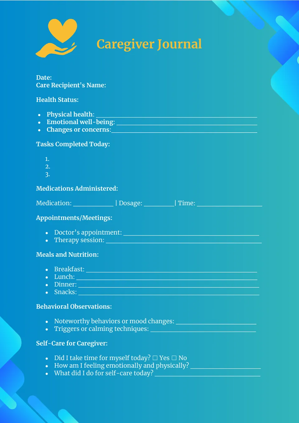 Caregiver Journal Template
