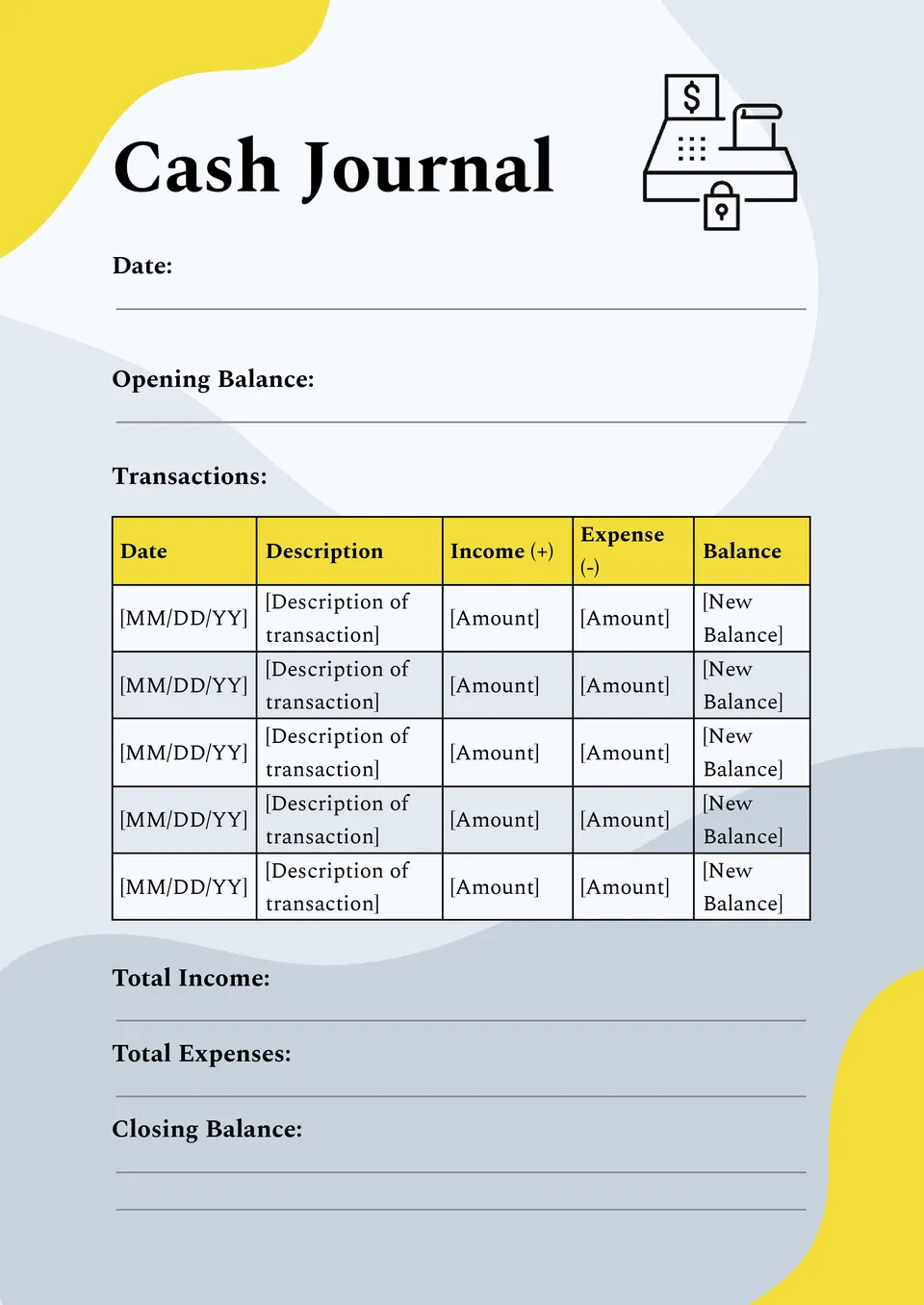 Cash Journal Template