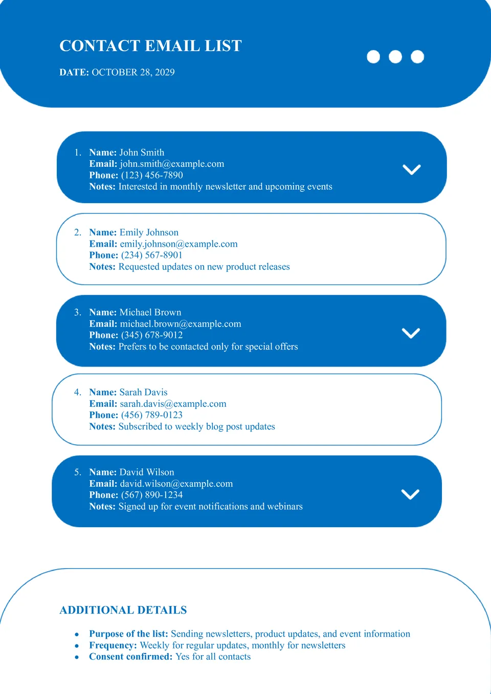 Plantilla de Lista de Correos Electrónicos