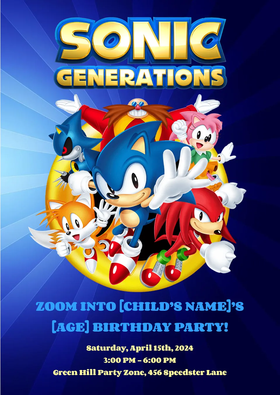 Sonic Birthday Invitation Template