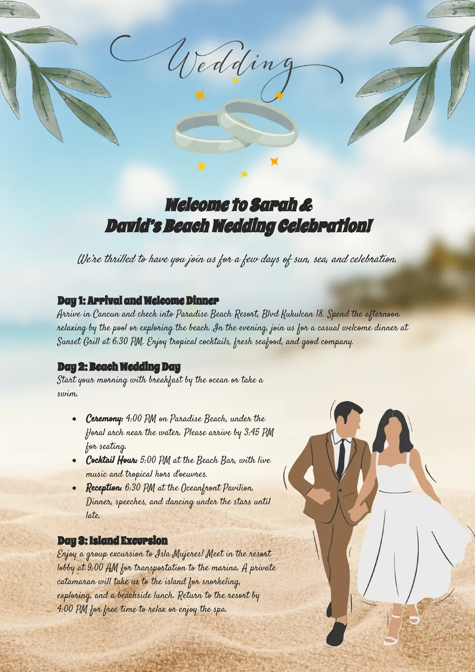 Beach Wedding Itinerary Template