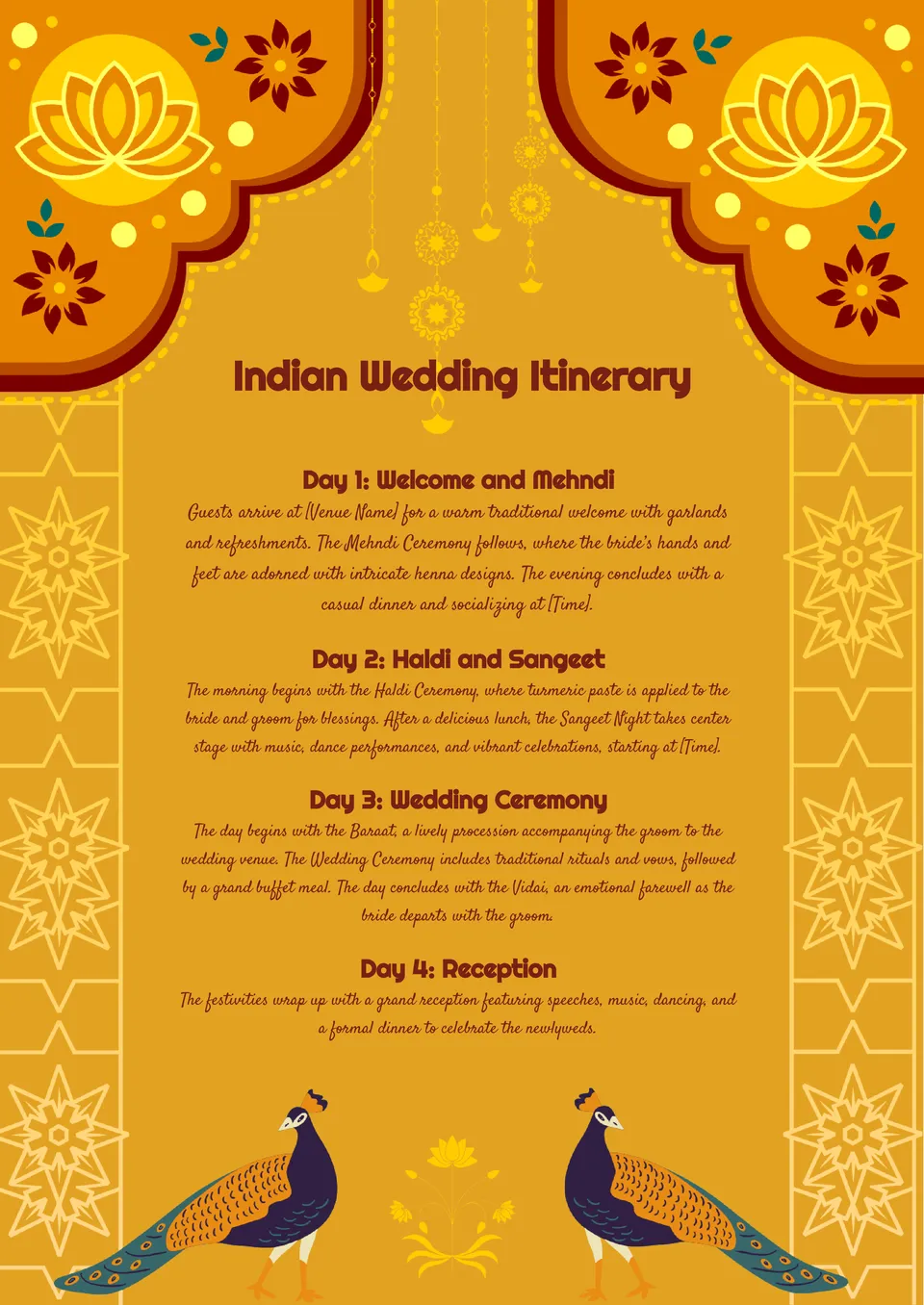 Indian Wedding Itinerary Template