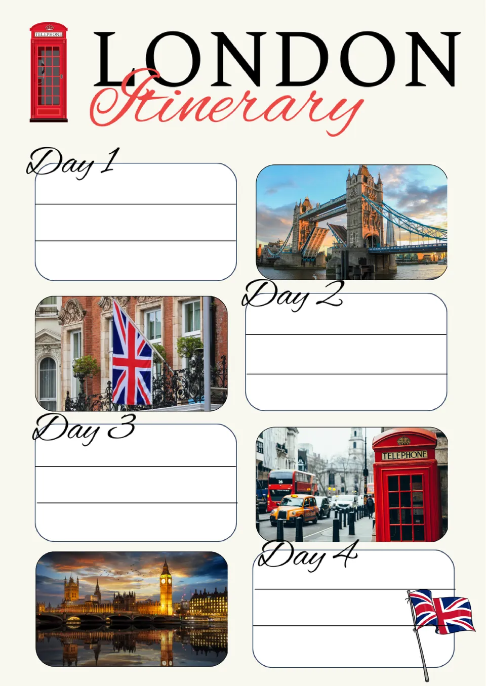 London Travel Itinerary Template