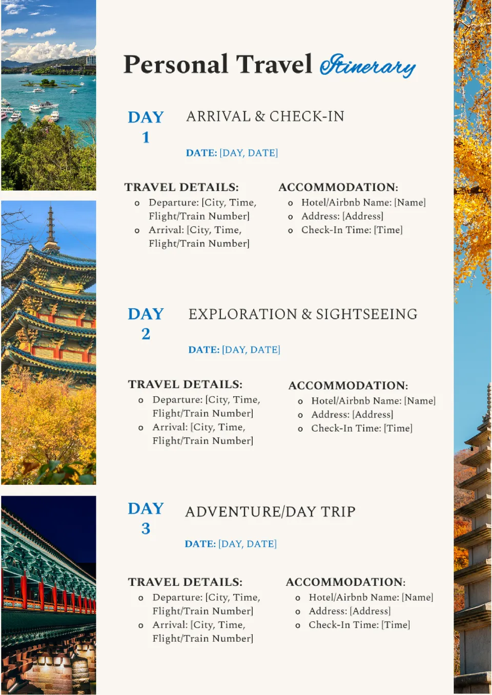 Personal Travel Itinerary Template
