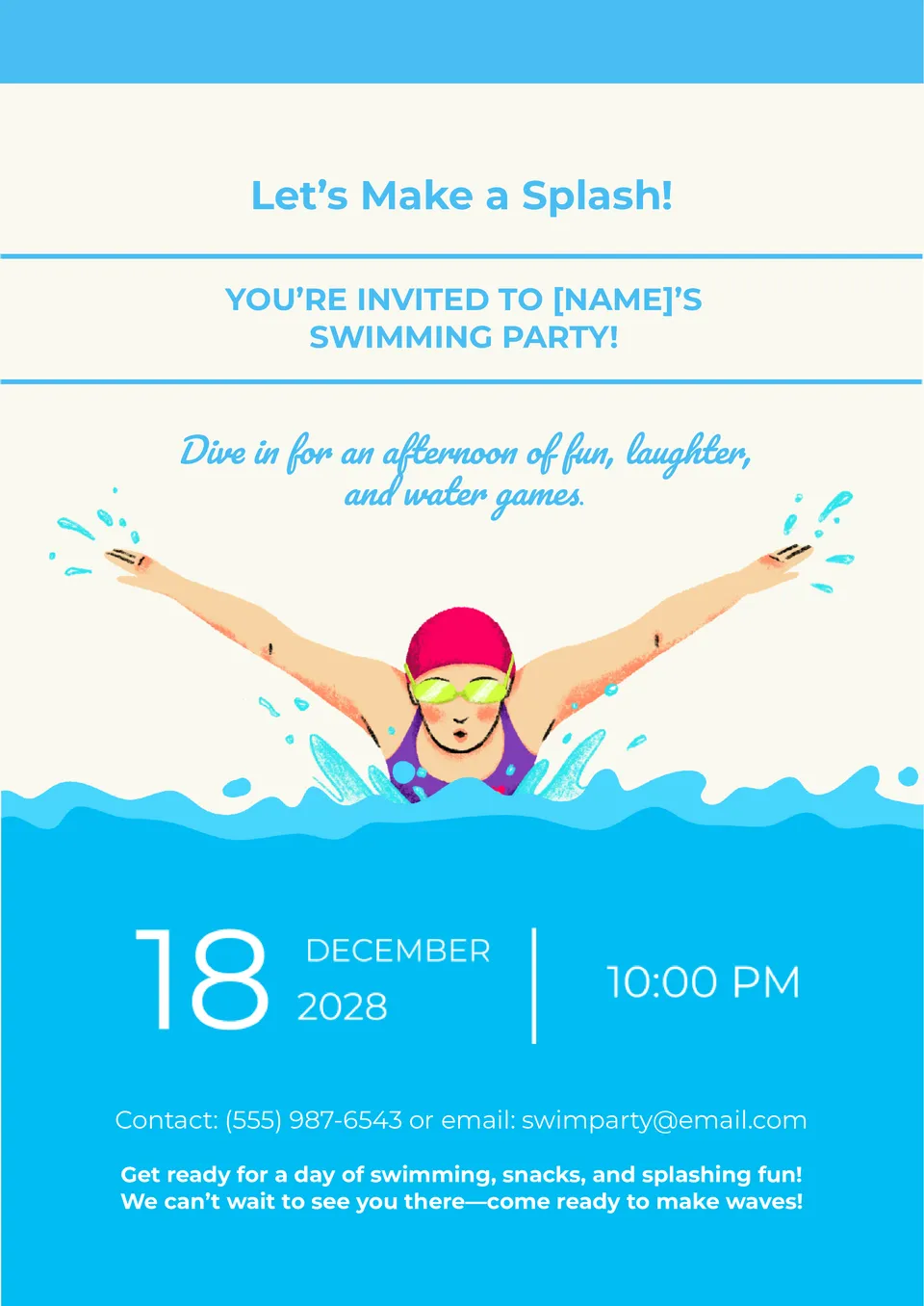 Swimming Party Invitation Template