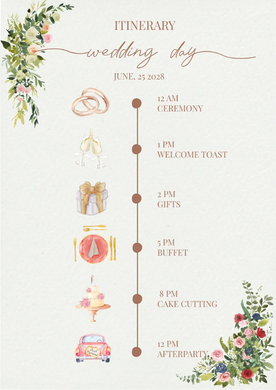 Wedding Event Itinerary Template
