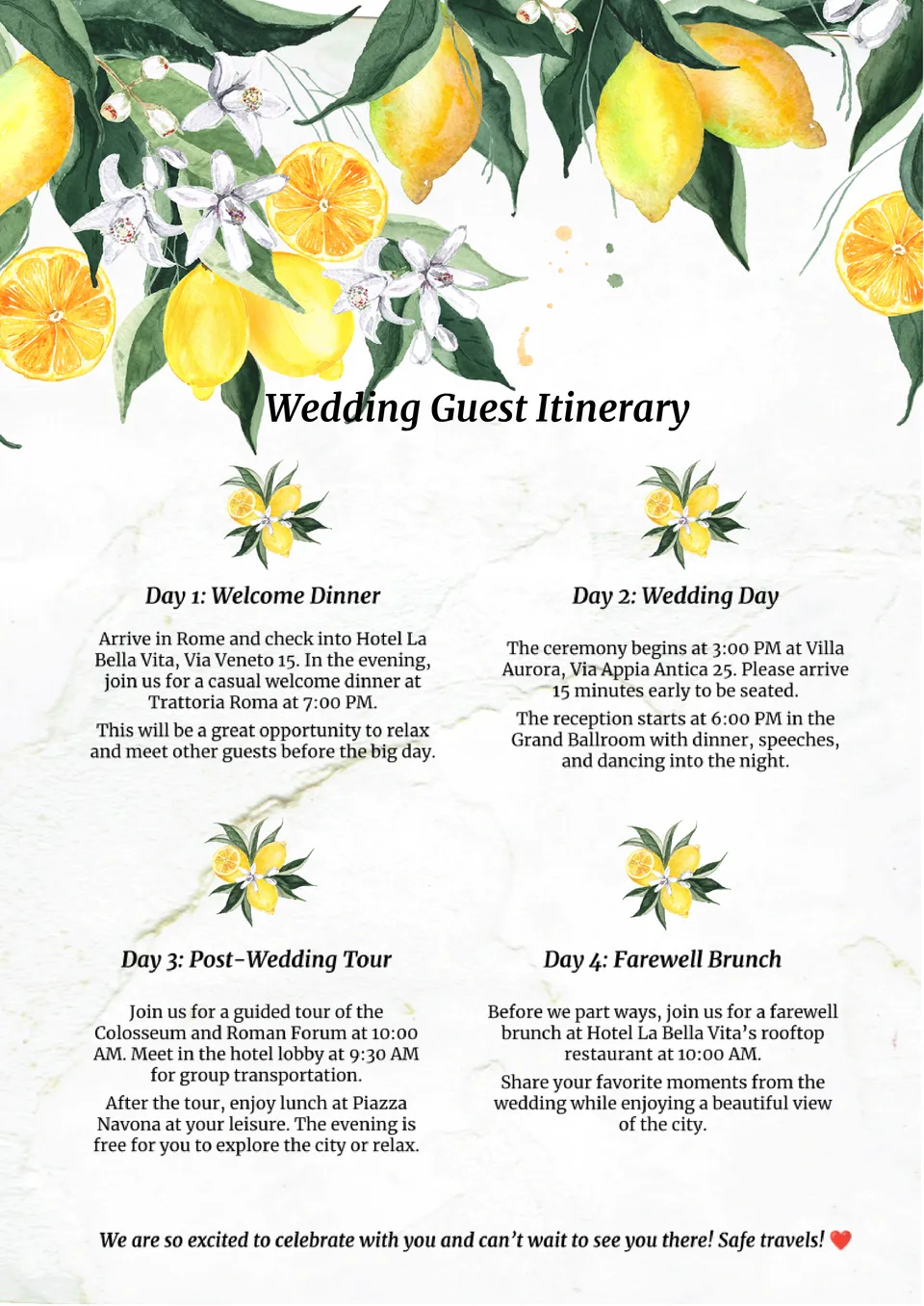 Wedding Guest Itinerary Template