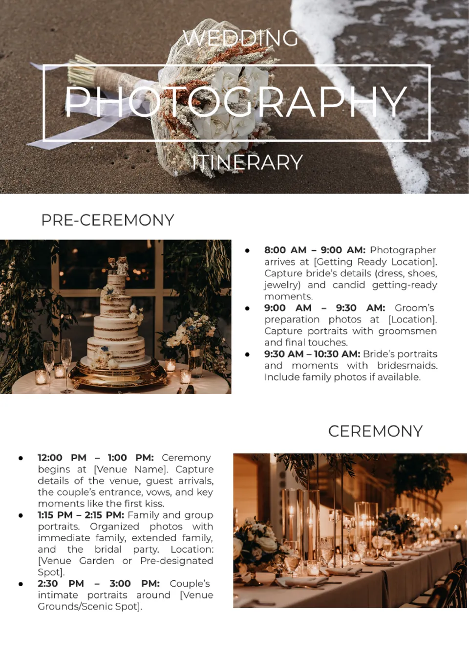 Wedding Photography Itinerary Template