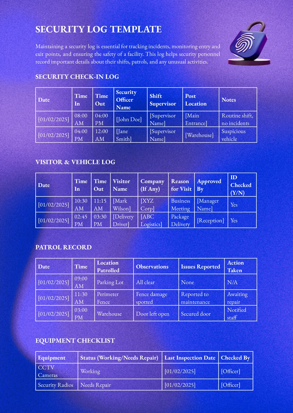 Security Log Template