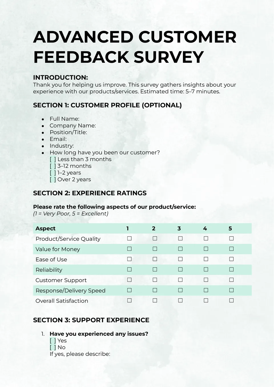 Customer Survey Template