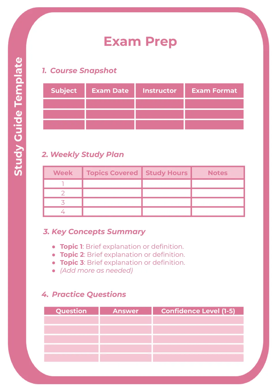 Exam Prep Study Guide Template