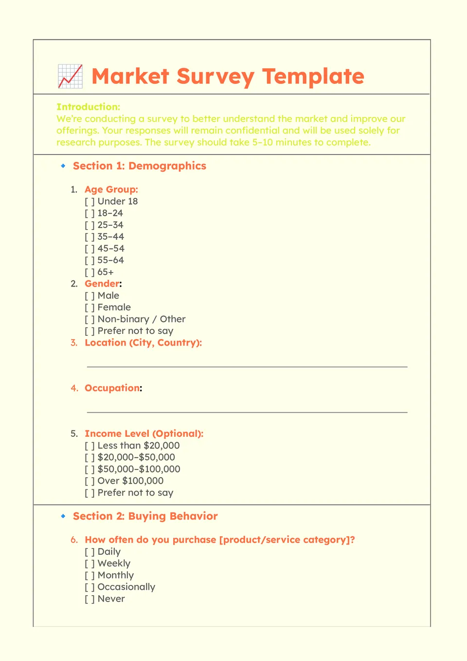Market Survey Template