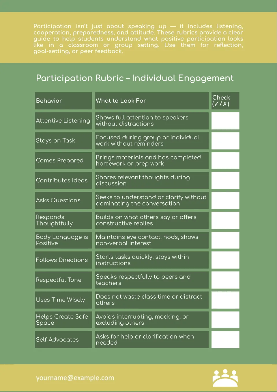 Participation Rubric Template