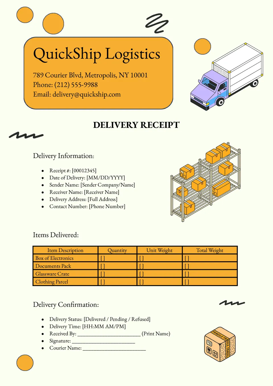 Delivery Receipt Template